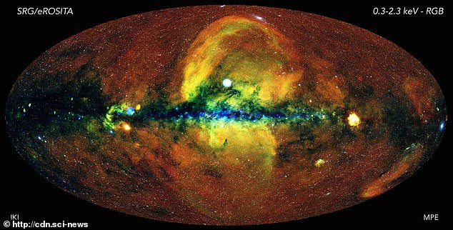 Yellow clouds seen rising from the center of the Milky Way have made experts scratching their heads for decades.