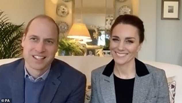 Fuss-Free Style: The Duchess of Cambridge pulled her hair when she joined Prince William for a video call earlier this month (pictured)
